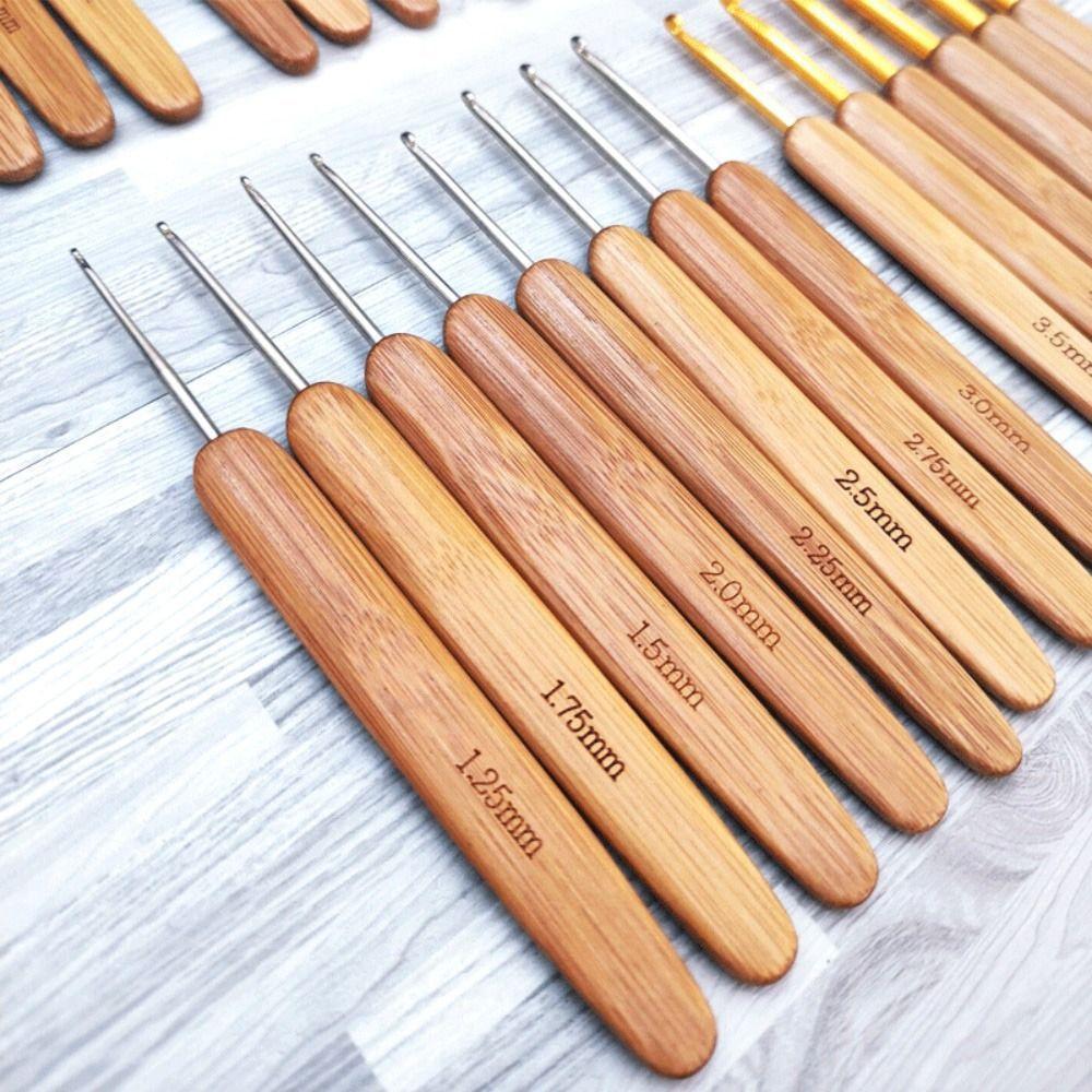 Crochet Hooks Ergonomic Crochet Needles Bamboo Wooden Handle  Crochet Hook Weave Yarn Craft Hand Weave Tool Knitting Needles
