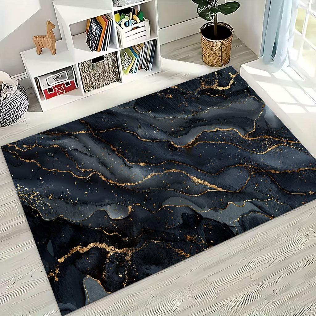2026 Luxurious Marble Black Green Gold Colorful Stone Texture Rug for Bedroom Living Room Sofa Home Doormat Decor,Non-slip Mat