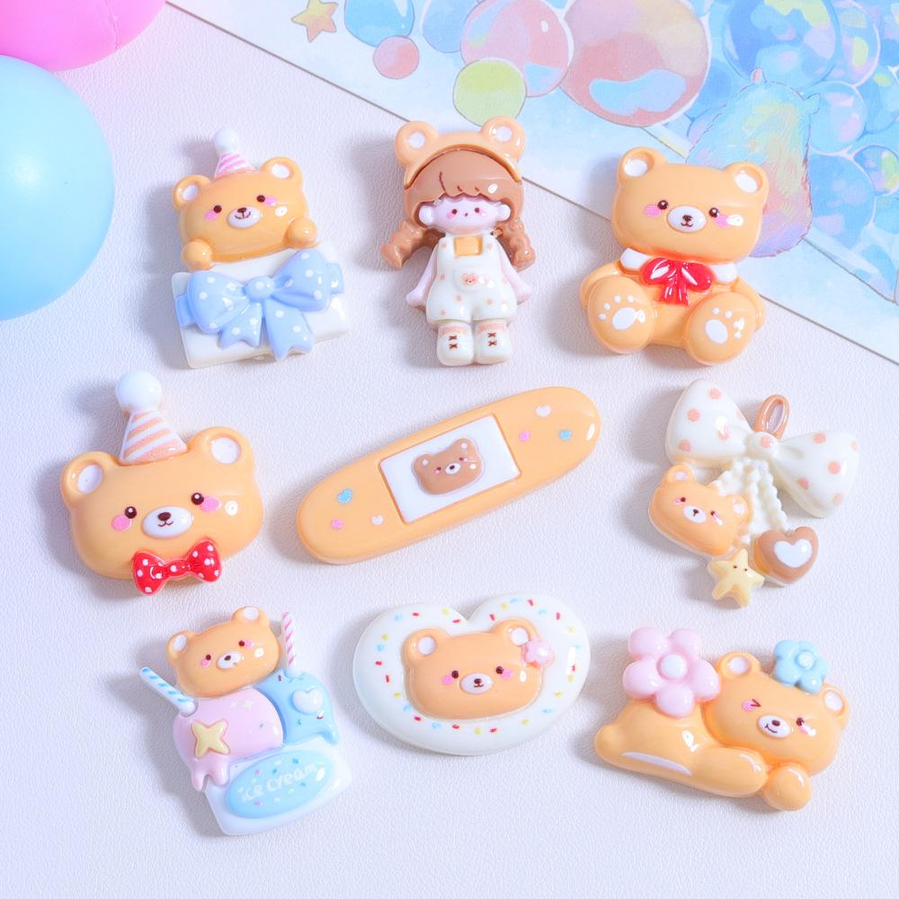 10Pcs New Cute Resin Cartoon Bear Series Flat Back Home Decor Parts Embellishments For Hair Bows Accessories