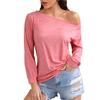 Women T-shirt Solid Color Off Shoulder Autumn Long Sleeve Slash Neck Strapless Pullover Streetwear