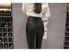 Korean Style Fleece-Lined PU Matte Leather Skinny Leggings with Single/Double Buttons