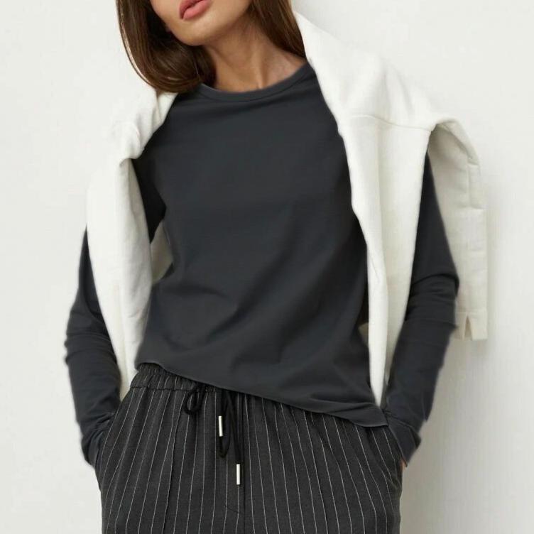 GMXIA Baumwoll-T-Shirt Frühling Damenmode Rest Vielseitiger Pendlerpullover Rundhals Langarm-T-Shirt