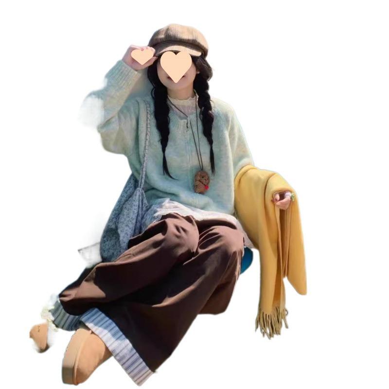 Green sweater jacket women's new spring and autumn unique super good-looking lazy wind loose knitted cardigan