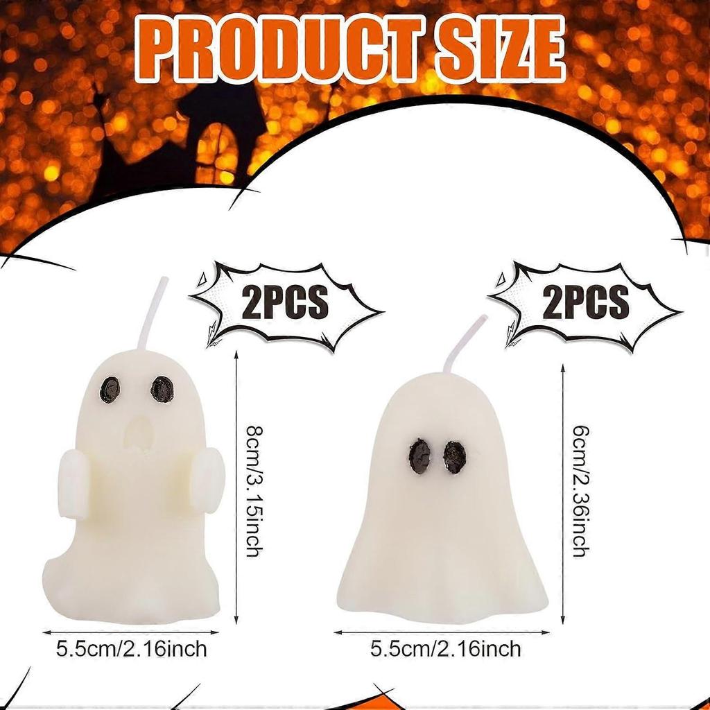 4pcs Halloween Ghost Candles, Cute Spooky Halloween Scented Candles for Home Party Room Table Decorations