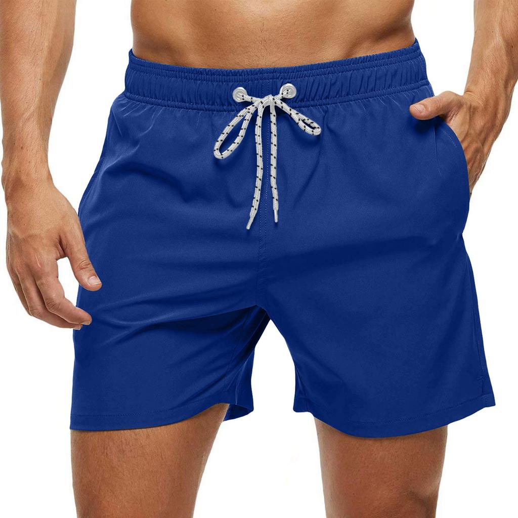 Men's Summer Solid Color Quick-Drying Seaside Vacation Sports Shorts With Mesh Drawstring Swimming Trunks