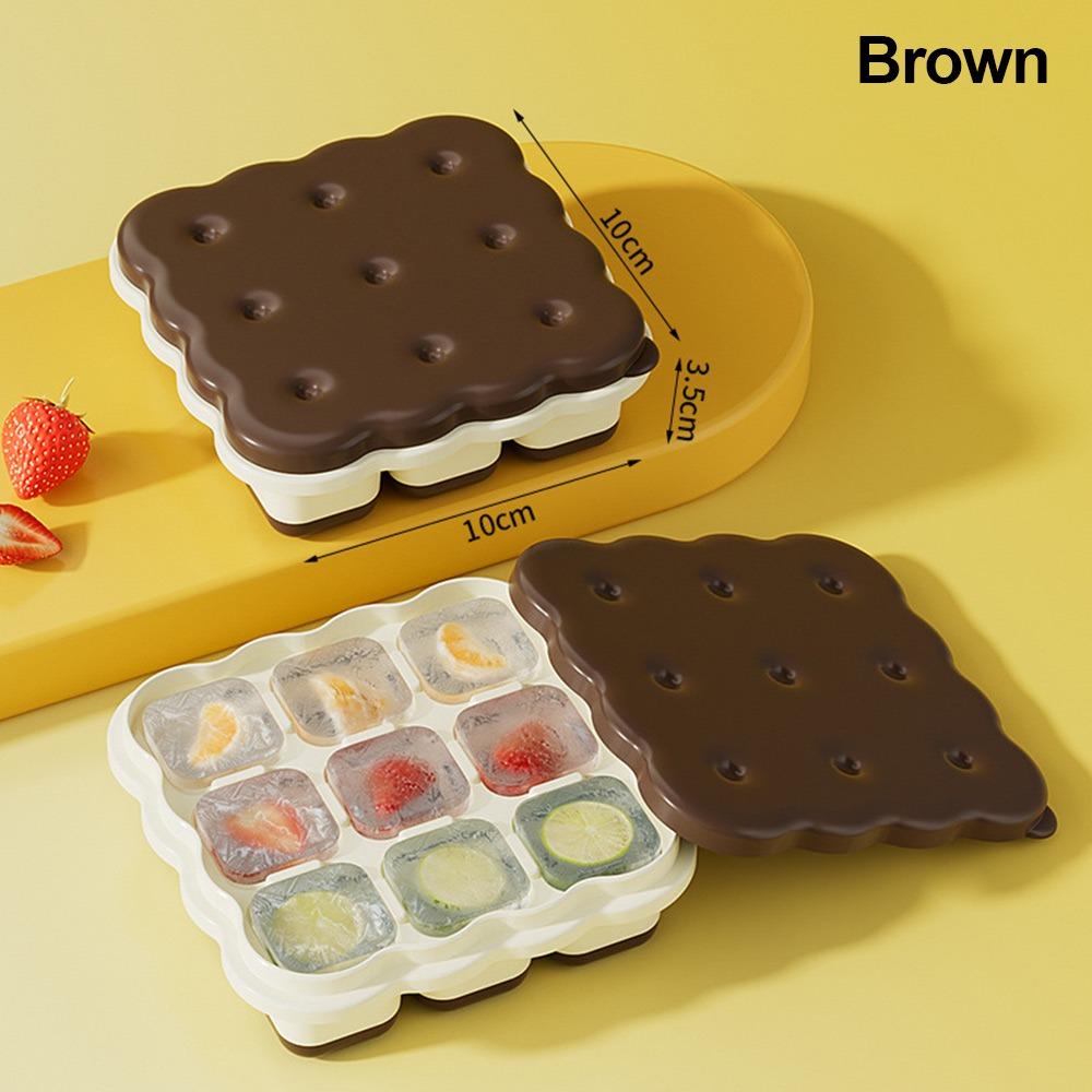 

New 9 Compartments Ice Cube Tray Food Grade PP Ice Trays Easy to Release with Lid Ice Cube Maker for the Freezer коричневый
