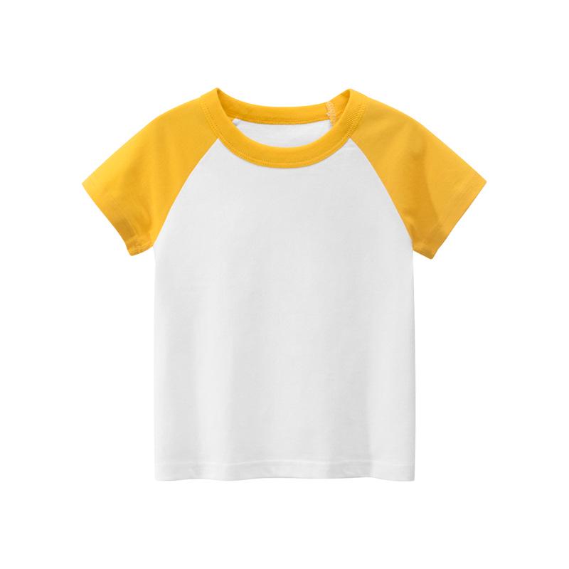 Children's Clothing Summer Children's Short Sleeved T-shirt Solid Color Patchwork Sleeve No Pattern Children's Clothing