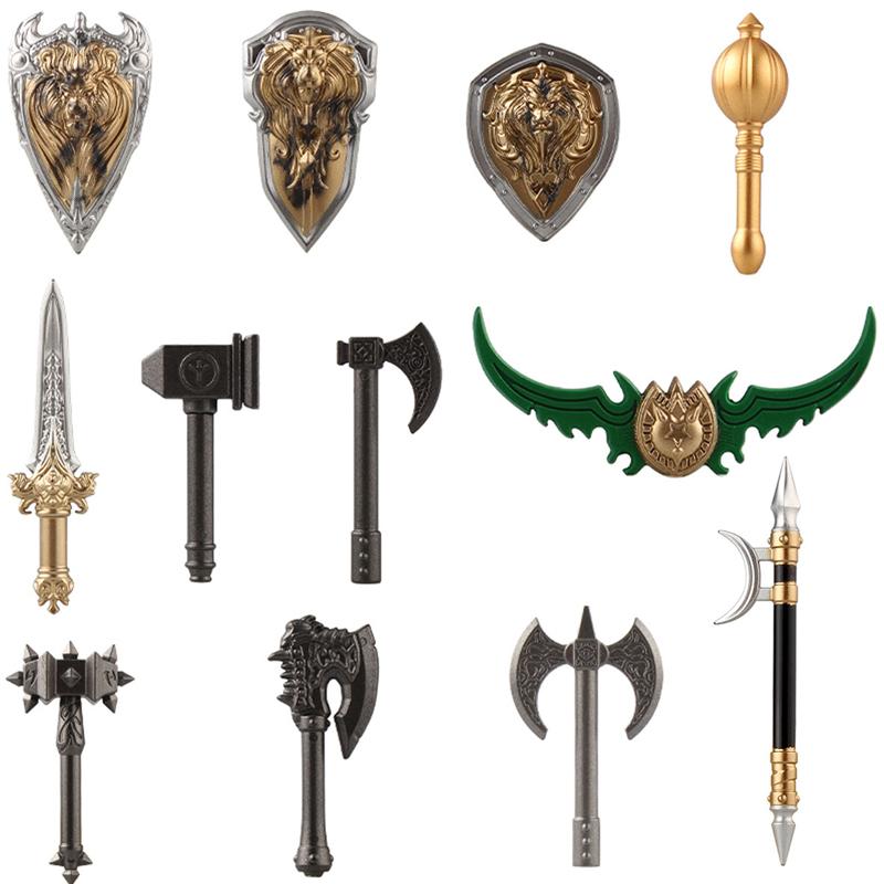 Medieval Figure Weapons Accessories Kits Building Blocks King Sword Lion King Shield Trident Battle Double-edged Axe Brick Toy
