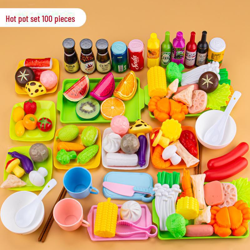 Play Kitchen Set: Simulated Food, Seafood, Fruit, Vegetable, Hot Pot, Barbecue Toys for Children, Boys and Girls Cooking Experience