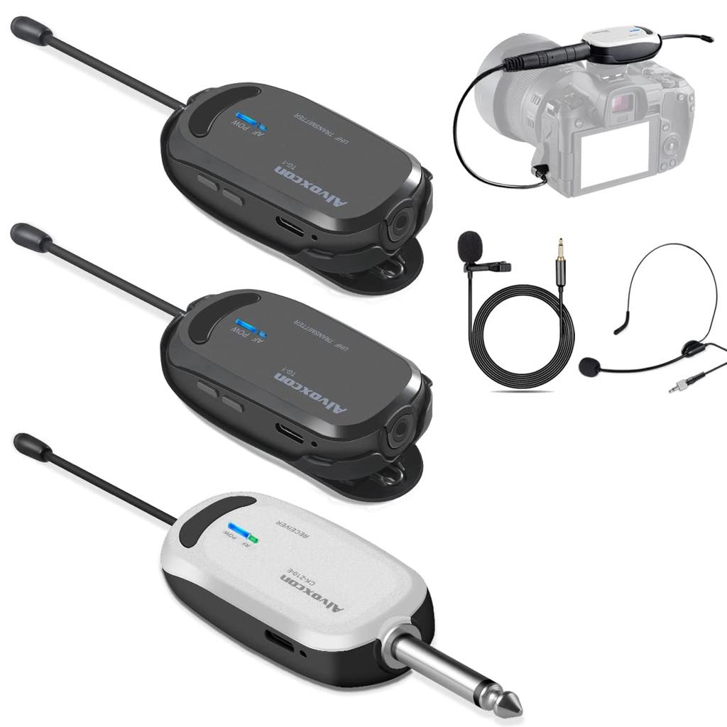 Alvoxcon Trådløst Mikrofonheadset, Myggmikrofon, Trådløs UHF Clip-on Mikrofon, for Videoopptak, Opptak og Høyttalere, Kameraer,