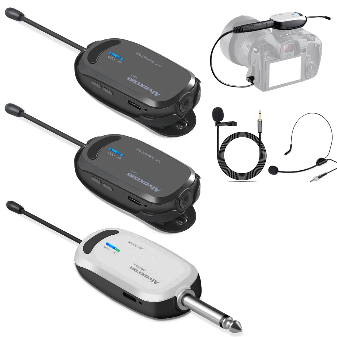 

Alvoxcon Wireless Microphone Headset, Lapel Microphone, Wireless UHF Clip-on Microphone, for Video Recording, Recording, and Loudspeakers, Cameras,