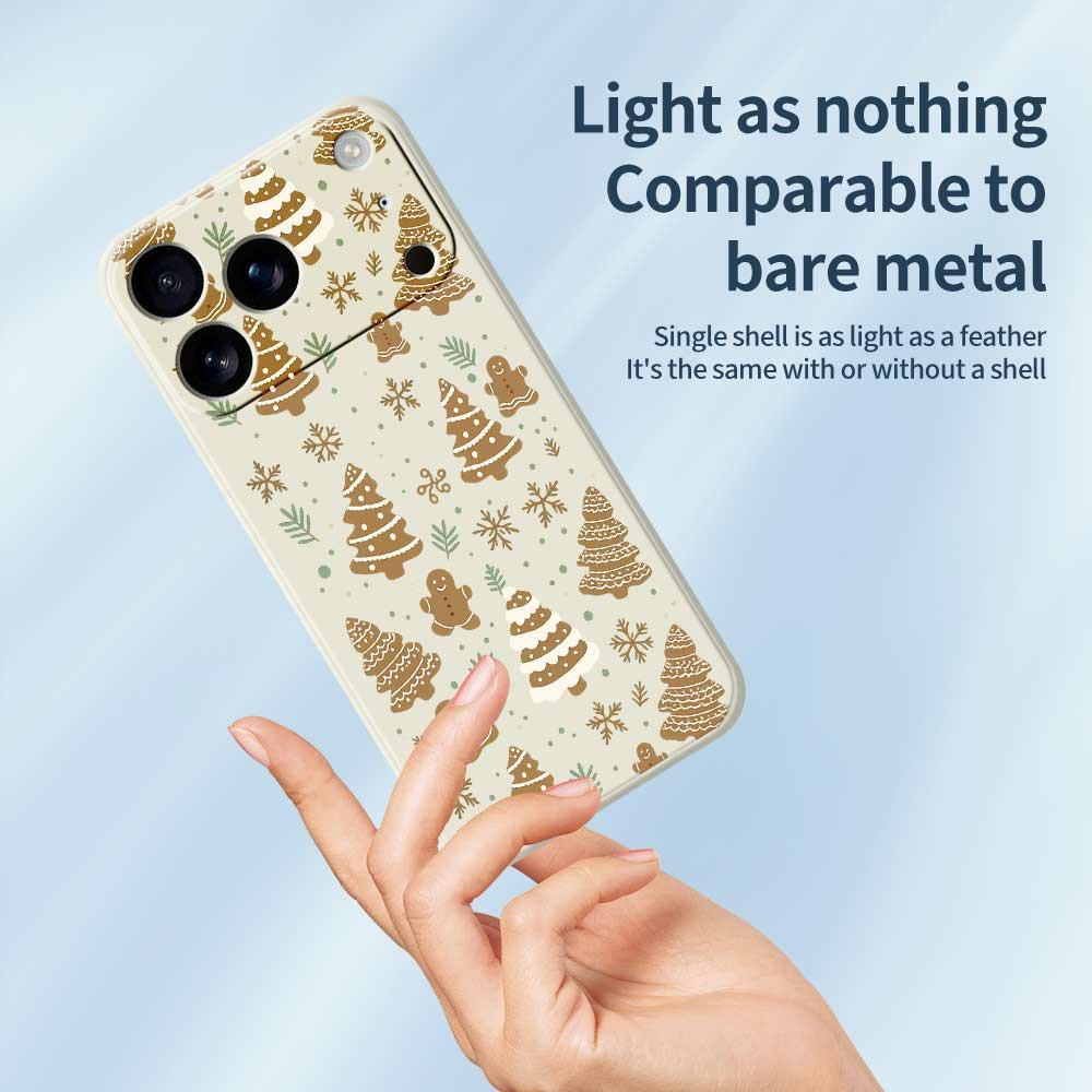 Für iPhone 17 Pro Max Hülle Braun Weihnachtsbaum Lebkuchenmuster Druck Gerader Rand TPU Handy Rückseite