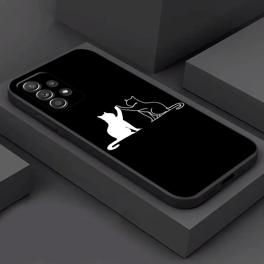 For Samsung Galaxy A56 Case A54 A52 A53 5G A36 A34 A35 A33 A32 A50 A72 A73 A26 A25 A16 Cute Black Cat Line Phone Case Soft Cover