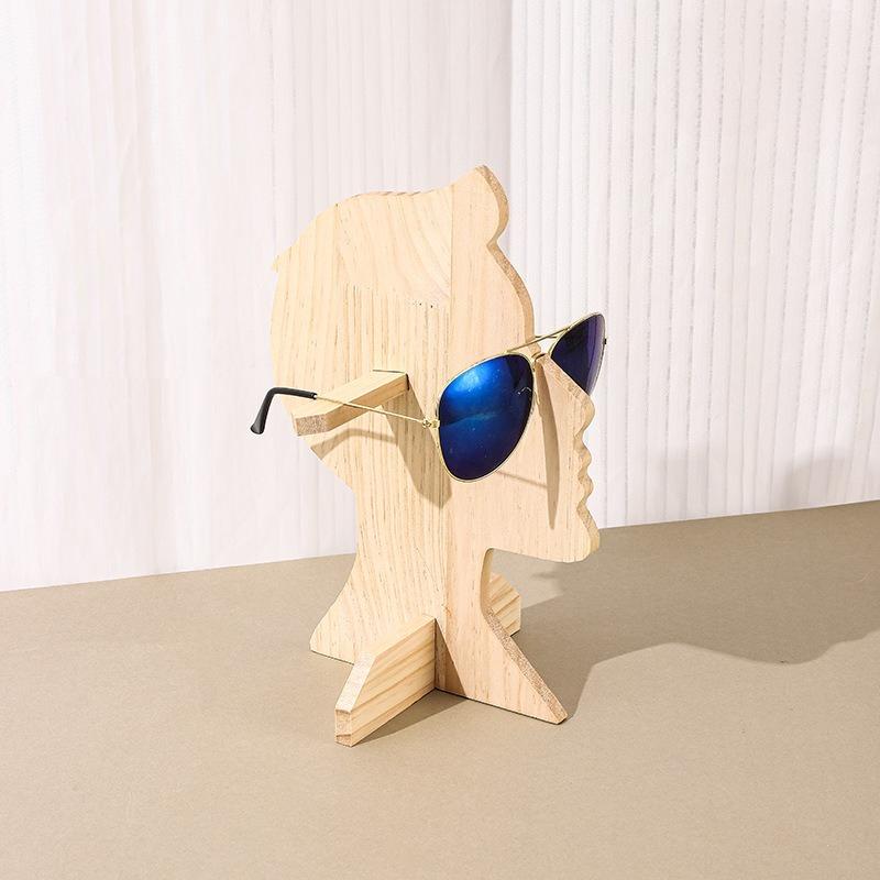 Sunglasses shelf display stand counter glasses storage shelf wooden boys and girls head mold desktop glasses holder