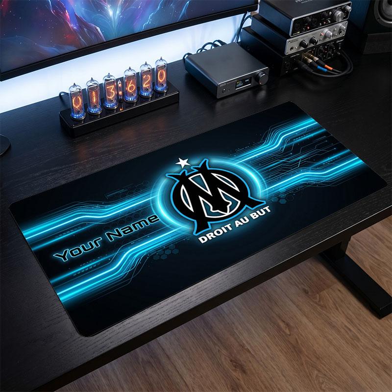Olympique Marseille FC Benutzerdefiniertes Großes Mauspads, Personalisierter Name Textdruck, Fußball Logo Rutschfeste Schreibtischmatte Gaming Geschenk