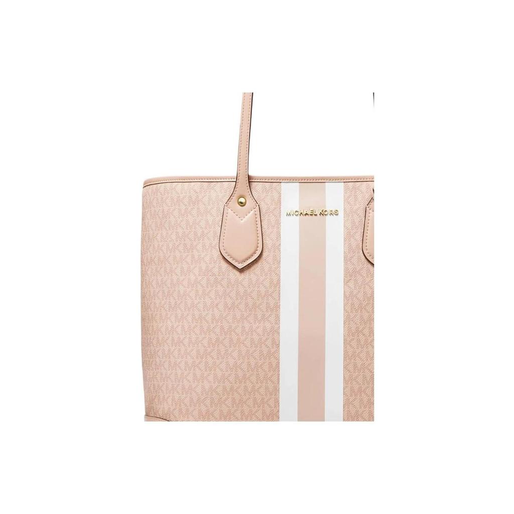 Michael Kors MK Eva Monogram Logo Stripe Color Block Faux Leather Tote Bag Women Tote Bags Ballet-Pink 30T9GV0T7B-641