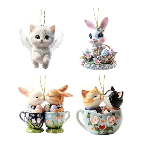 Weihnachtsornament Niedliche Katze Hase Auto Rückspiegel Anhänger 2D Flache Acryl Hängeanhänger für Fenster Wand Rucksack Dekor