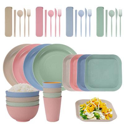 36Pcs/set Wheat Straw Eco-Friendly Ramen Bowl Wheat Dinnerware Sets Unbreakable Eco-Friendly Reusable Tableware Set for Picnic