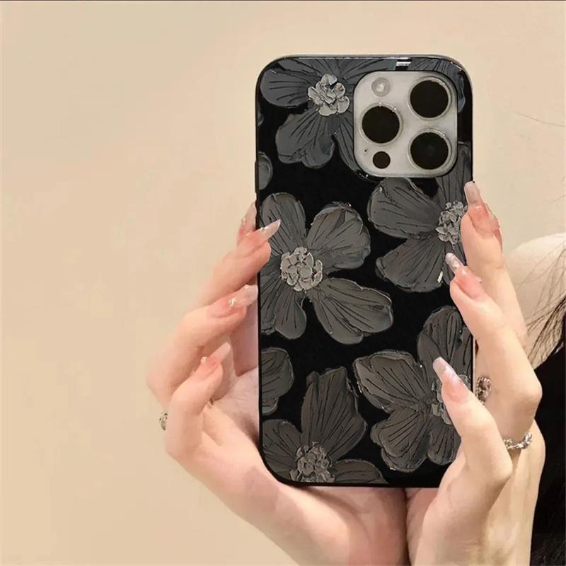 Ins Ölgemälde Schwarze Blume Handyhülle für iPhone 16 16E 15 14 13 12 11 Pro Max XR XS Max SE2 7 8 Plus Stoßfeste Weiche Hülle