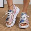 New Mesh Fly-woven Color Front Lace-up Fish Mouth Hollow Platform Sandals Casual Sandals