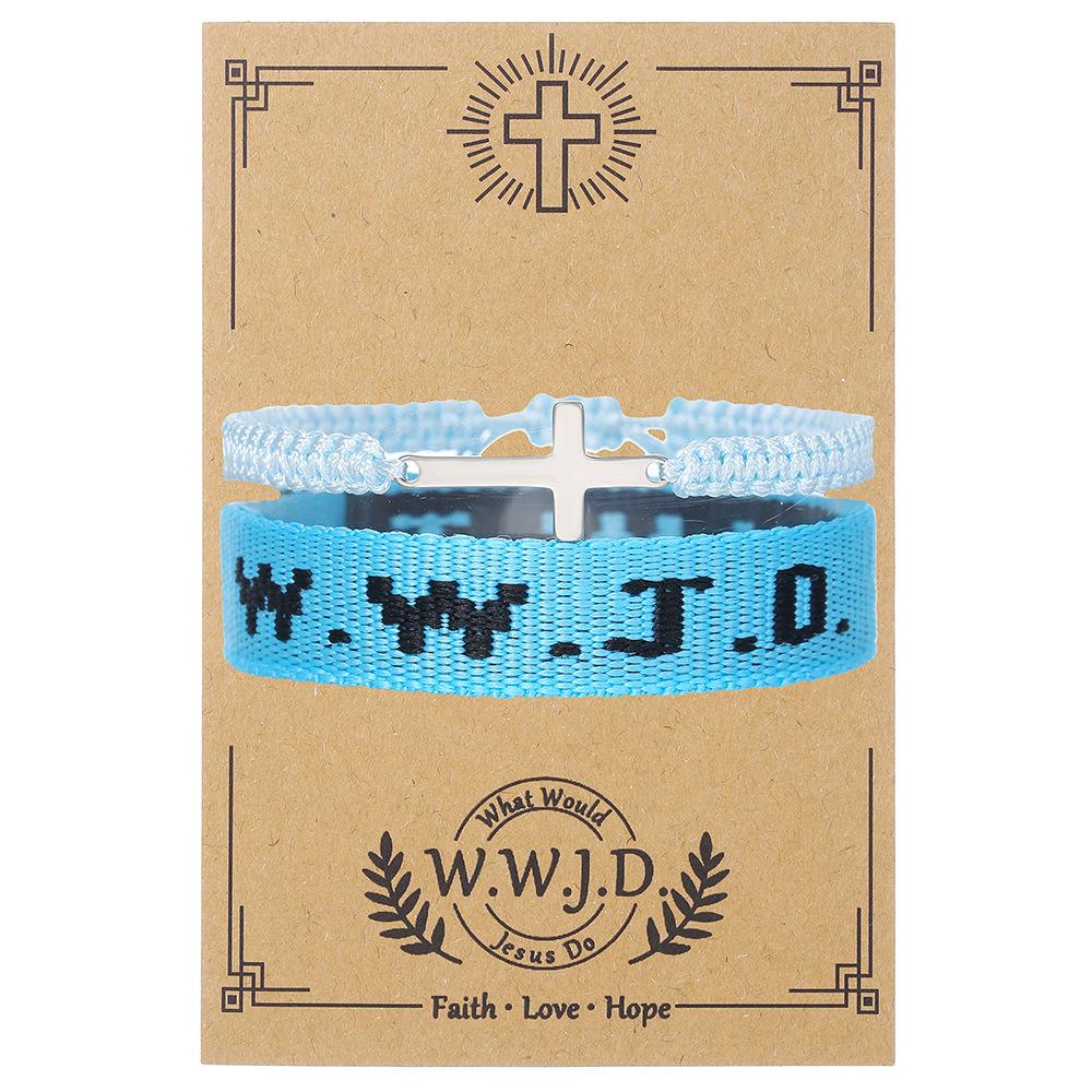 Unisex Sportarmband Wwjd Handgelenkband Weben Jacquard Handseil Armband Zopf Kreuz Dekoration Alphabet 2 Stück Hohe Qualität