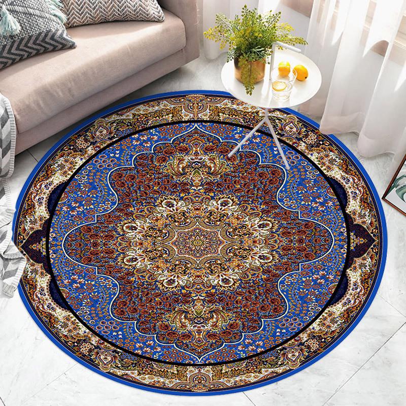 Ethnic Style Circular Living Room Carpet Nordic Bedroom Bedside Carpet Dirt Resistant Computer Chair Floor Mat
