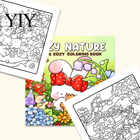Thick Paper Drawing Journals Cozy Nature Coloring Book, Relaxing Floral And Animal Patterns, Cotton Creative Hobbies for Adults Pulp DIY Painting Book