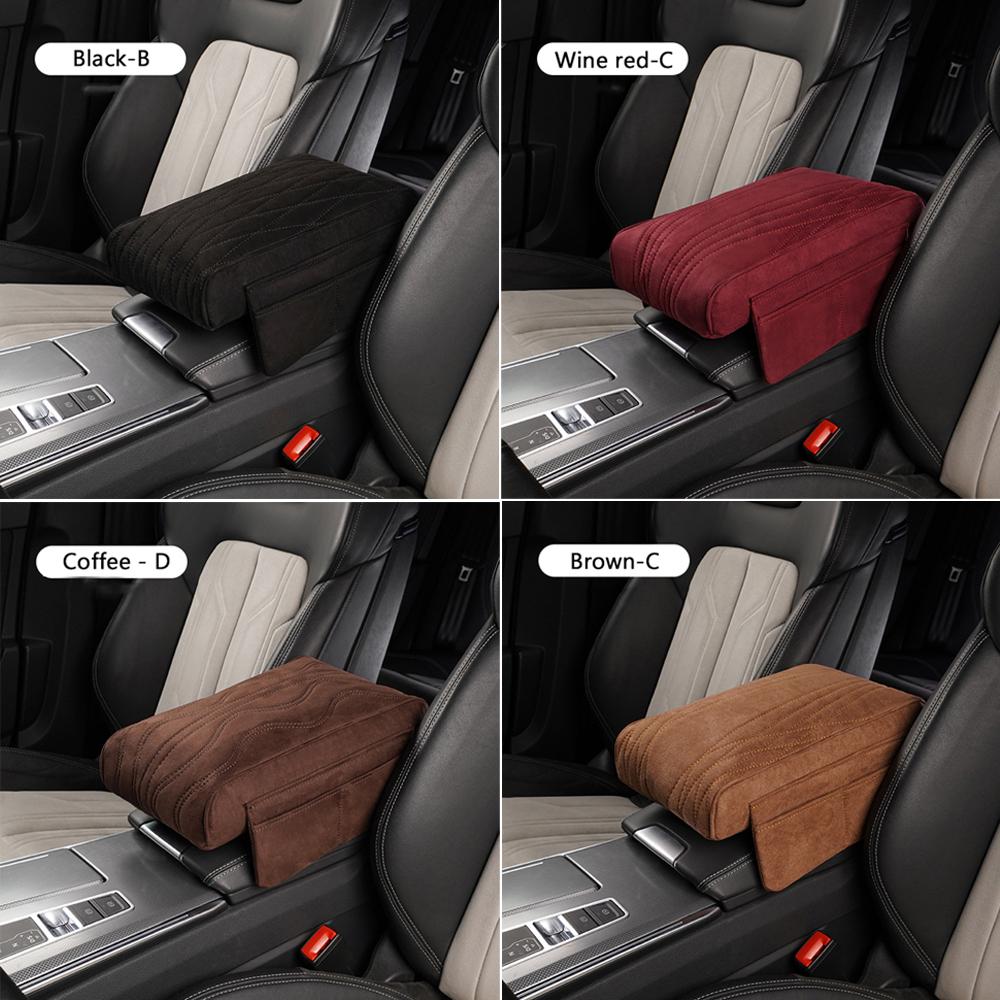 Car Armrest Cushion Suede Armrest Cup Holder Center Console Increased Elbow Support  Armrest Cushion Vehicle Arm Storager Box