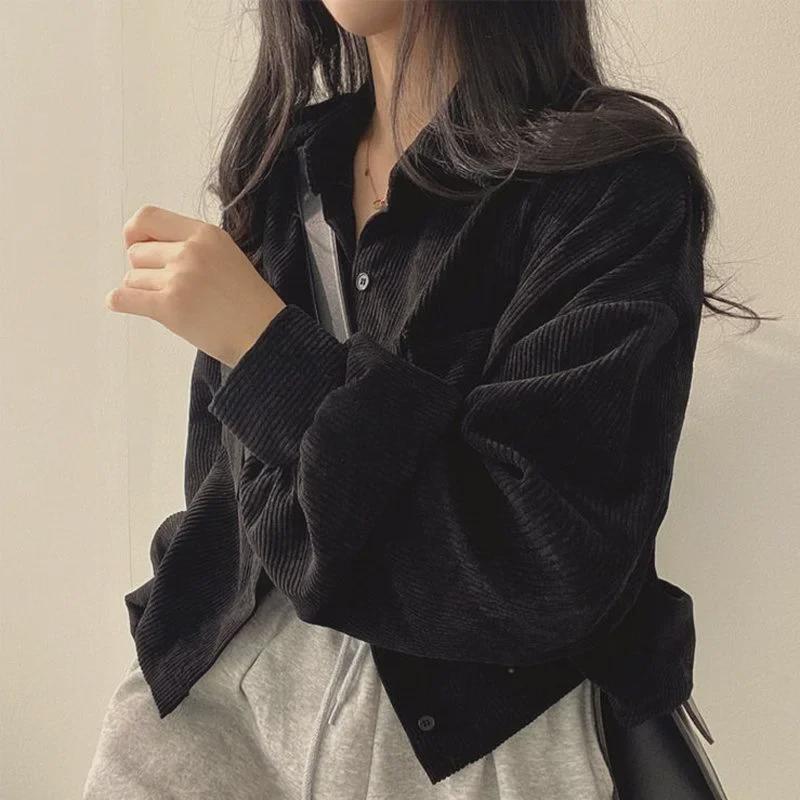 French Retro Corduroy Lapel Short Jacket - Women's Petite Trendy Casual Fall/Winter Coat