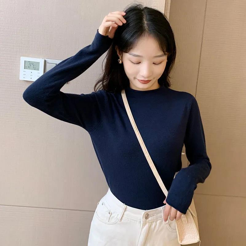 Autumn and Winter Women's Half-high Neck Sweater Bottoming Shirt Long-sleeved Knit Sweater Pullover Inner Slim Top