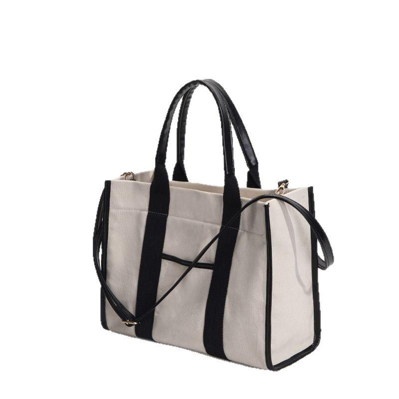 Neue High-End Baumwoll-Tragetasche mit großem Fassungsvermögen für Damen, Handtasche für den Büroalltag, Canvas-Umhängetasche mit Farbblock