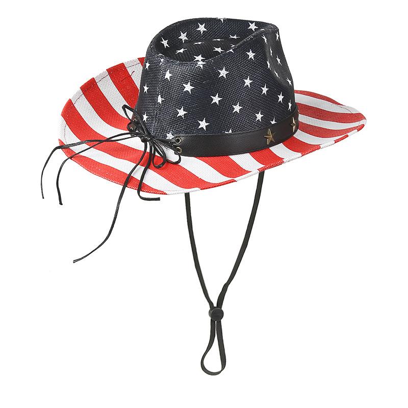 Outdoor Unisex American Flag Western Cowboy Hat Classic Men Wide Brim Sun Protection Fishing Cap Fashion Women Jazz Straw Hats