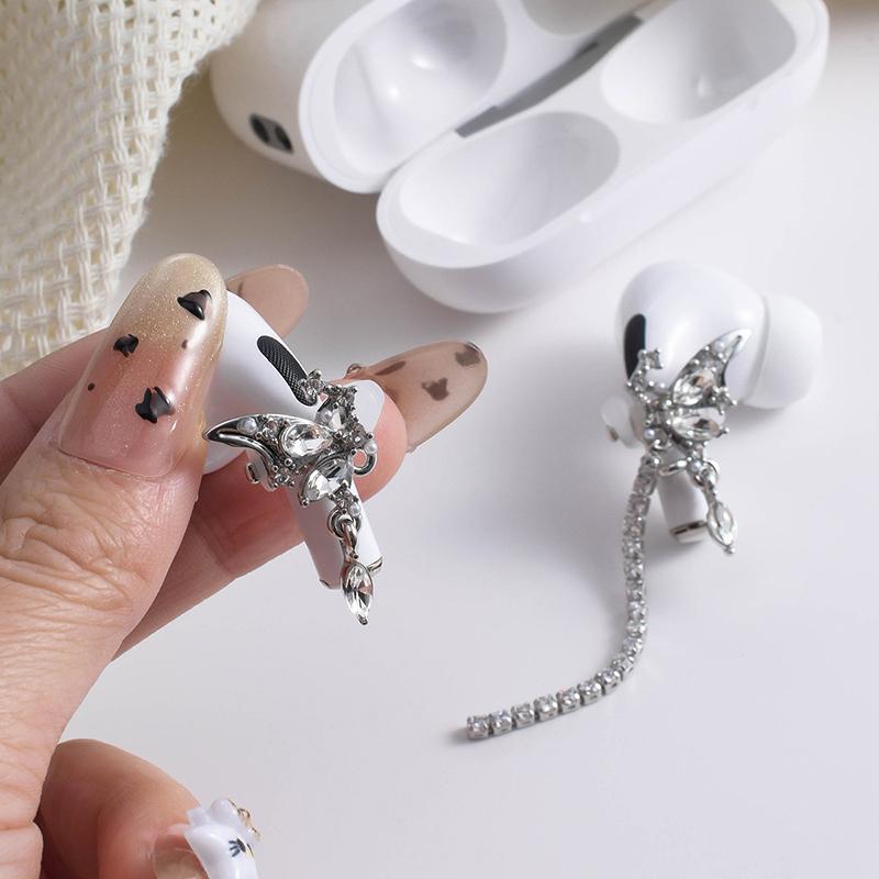 1Pair Butterfly Headphone Buckle Diy Zircon Headphone Decoration Clip Removeable Easy To Install Earbud Accessories