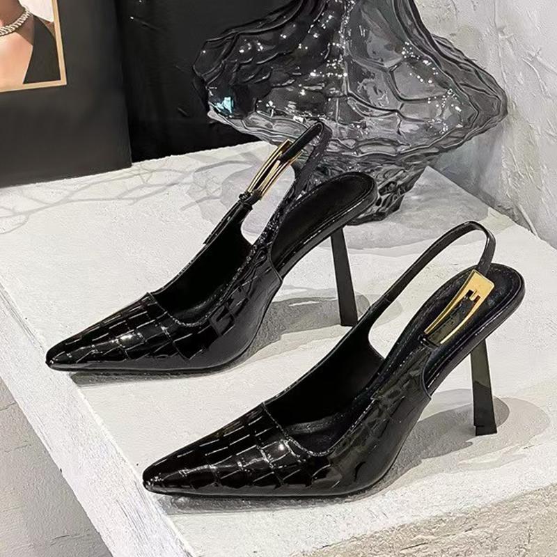 Liyke Fashion Damenpumps mit großer Schnalle Elegant Spitz Slingbacks Stiletto High Heels Frühling Sommer Modeschuhe Sandale Schwarz