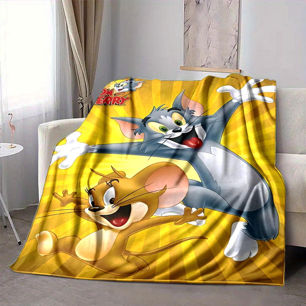 1pc Tom Jerry Blanket Lightweight Flannel Throw For Sofa, Bed, Travel, Livingroom, Office, Couch, Chair, And Bed