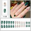 European & American Green Snowflake French Almond Nails - Wearable, Removable, 30-Piece Christmas Set
