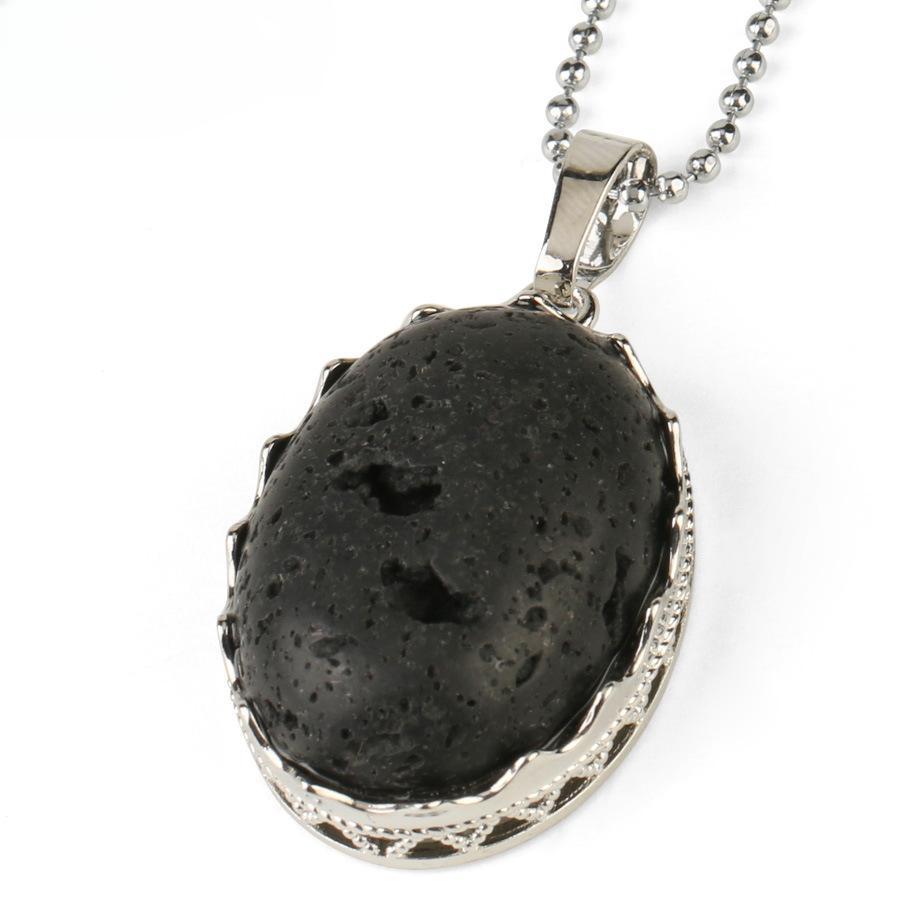 Semi Precious Amethyst Simple Design Elliptical Natural Crystal Pendant Necklace