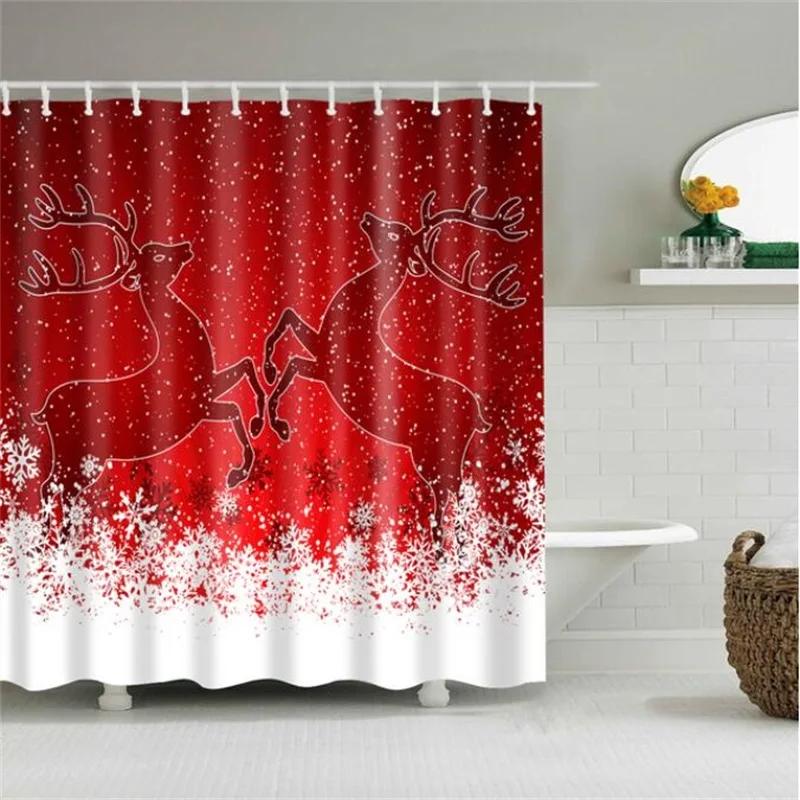 Merry Christmas Shower Curtain Christmas Home Decor Snowman Santa Claus Bathroom Curtain Polyester Fabric Bath Screen with Hooks