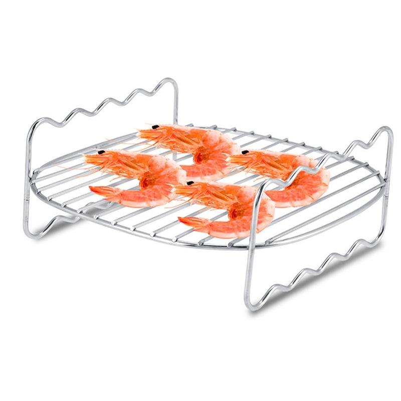 7Inch Air Fryer Rack Set Versatile Grilling Rack Double Layer Rack with Skewers Steaming Drain Oil Holder for Kitchen