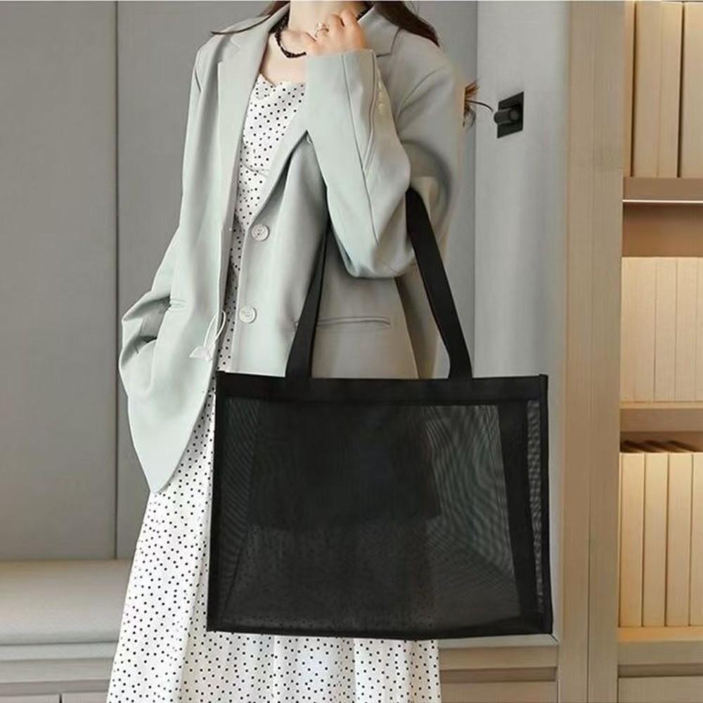 New Mesh Shoulder Bag Hollow Large Capacity Makeup Storage Bag Multifunctional Transparent Handbag Women