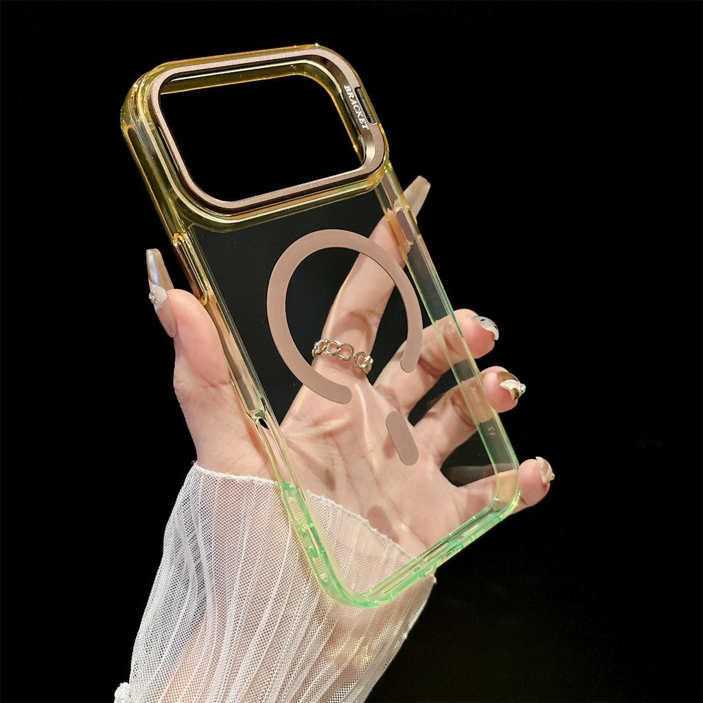 Colorful Camera Bracket Transparent Magnetic Phone Case for iPhone 17 16 15 14 13 12 Pro Max Plus Air Double tone Color Cover