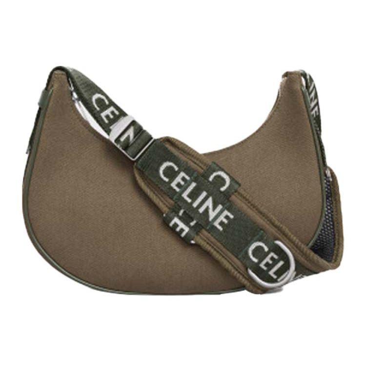 Celine Ava Printed Wide Strap Nylon Underarm Tote Shoulder Bag Medium Unisex Bags Khaki-Green 198472DWN-15KH