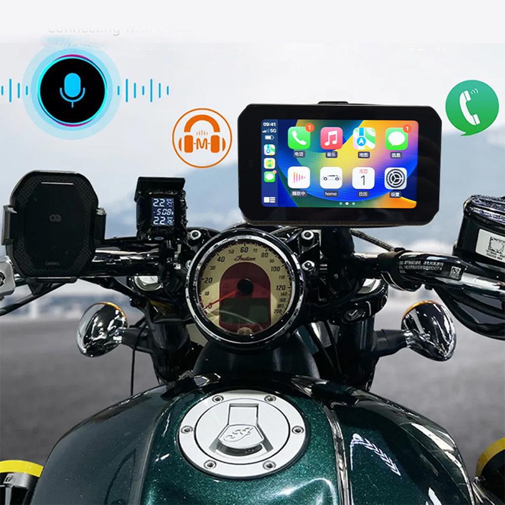 Motorcycle 5”Touch Screen Recorder Support Wireless CarPlay & Android Auto Phone Link Navigation By Phone Link Front Rear Camera