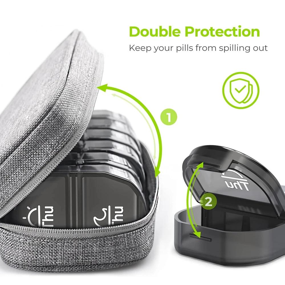 Pill Organizer 2 Times a Day Canvas Bag Pill Case Portable Weekly Large AM/PM Pill Box 7 Day Store Medication Vitamin Fish Oil