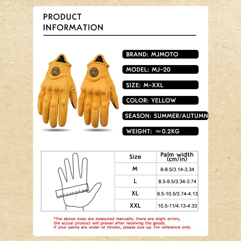 Yellow Classic Goat Leather Motorcycle Gloves With Hole Summer Cycling Bicycle Riding Gloves For Motorcyclist Protective Gloves