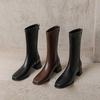 Krazing Pot Microfiber Autumn Winter Shoes Thick Med Heels Size 43 Chelsea Boots Apricot Zipper Mid-calf Boots