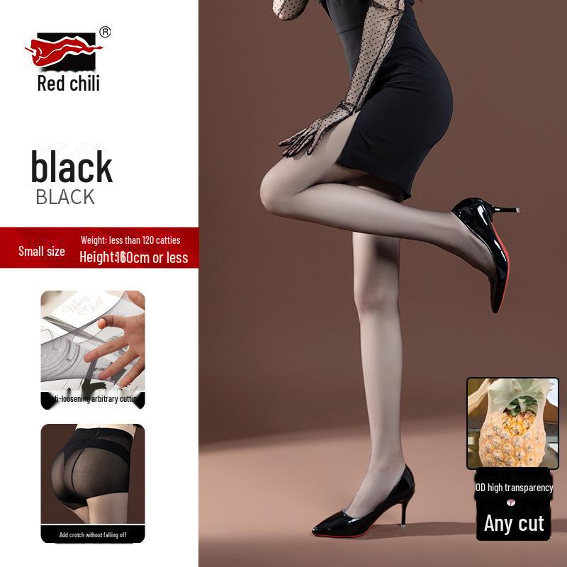 Women's Ultra-Thin Black Velvety Stockings with Red Pepper & Pineapple Design - Anti-Shedding and Customizable Length