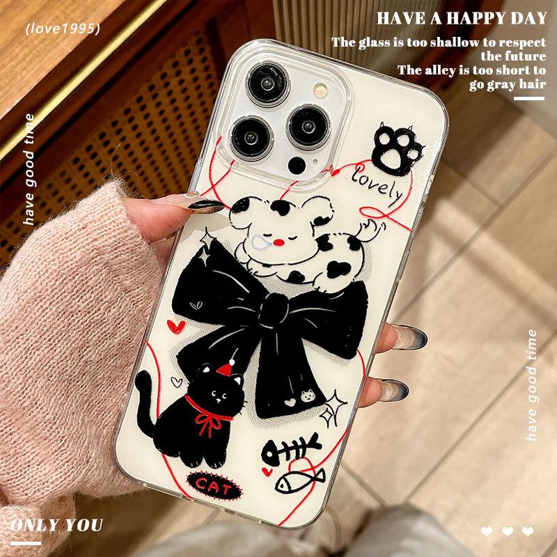 New Cute Kitten and Puppy Mobile Phone Case Suitable for Apple 16promax Soft Girl Iphone15 Protective Cover for Women 13