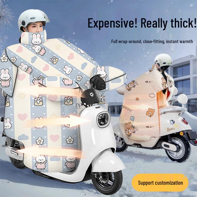 Winter Fleece-lined Waterproof Windshield Cover for Electric Bicycles