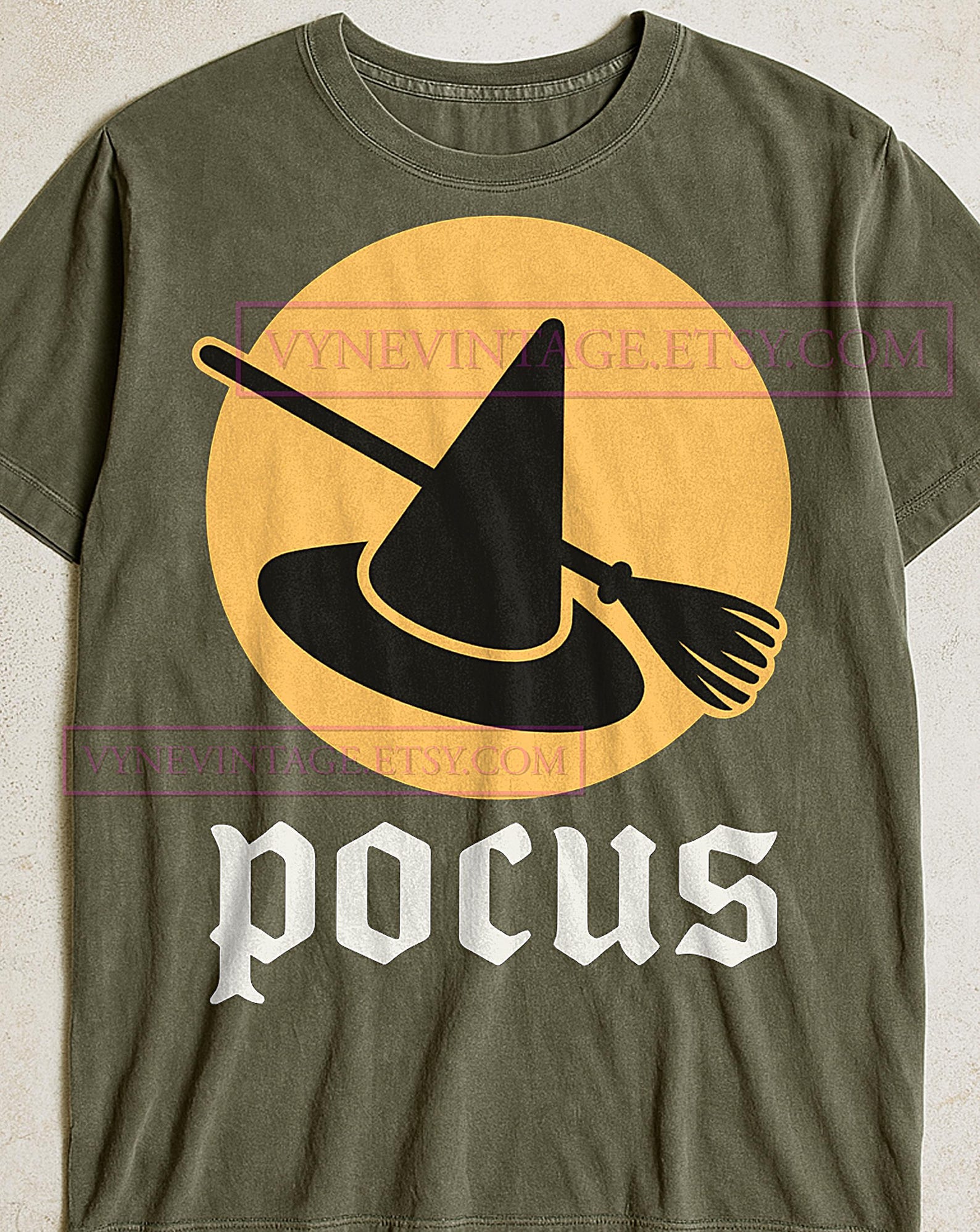 Pocus Witch Hat and Broom Shirt, Retro Halloween Graphic Tee, Spooky Season T-Shirt, Funny Witchy Lover Gift, Vintage Halloween Tee M